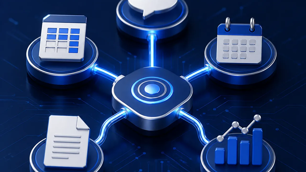 Composição visual de processos, agenda, mensagens e dados conectados