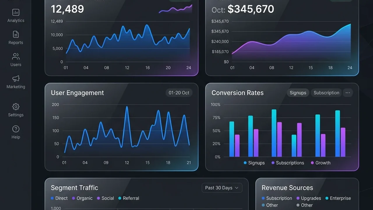 Dashboard executivo com indicadores e gráficos de desempenho
