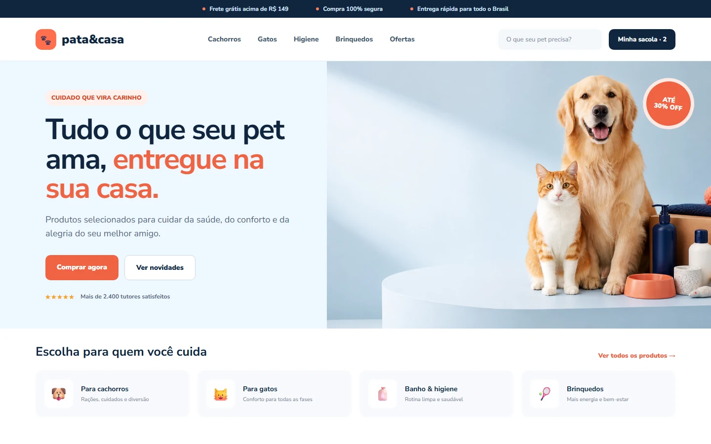 Conceito de site profissional para pet shop
